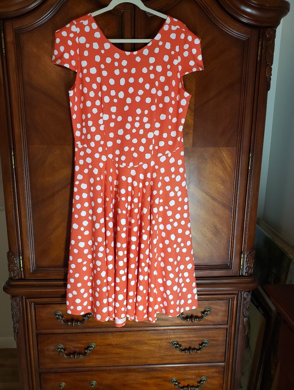 Marc Bouwer Orange and White Polka Dot Midi Dress